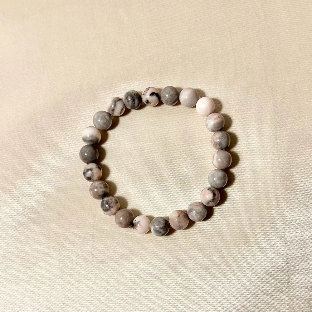 New: 8mm Handmade Pink Zebra Jasper Natural Crystal Bead Bracelet